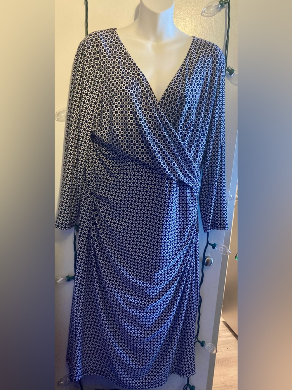 NWT Ralph Lauren Navy and White Long-Sleeve Wrap Dress Size 12